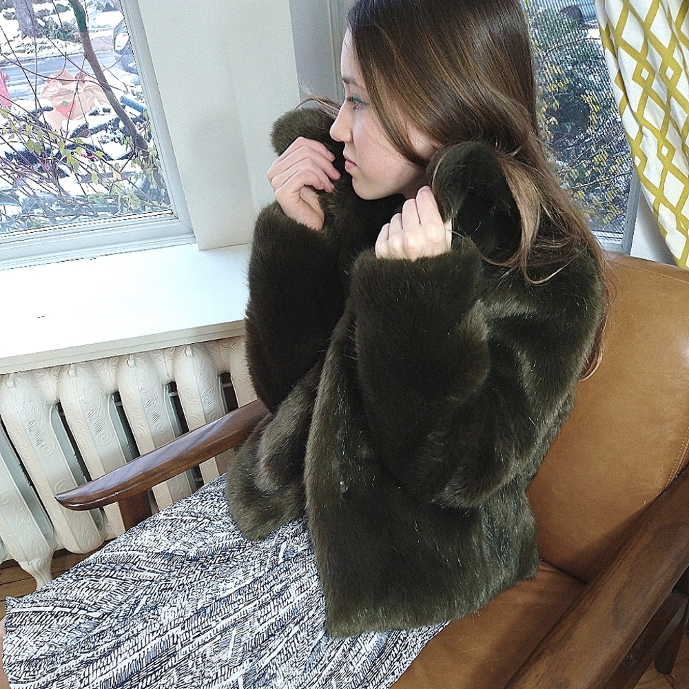 Faux Fur Jakke  Coat Olive Green jacket for automn